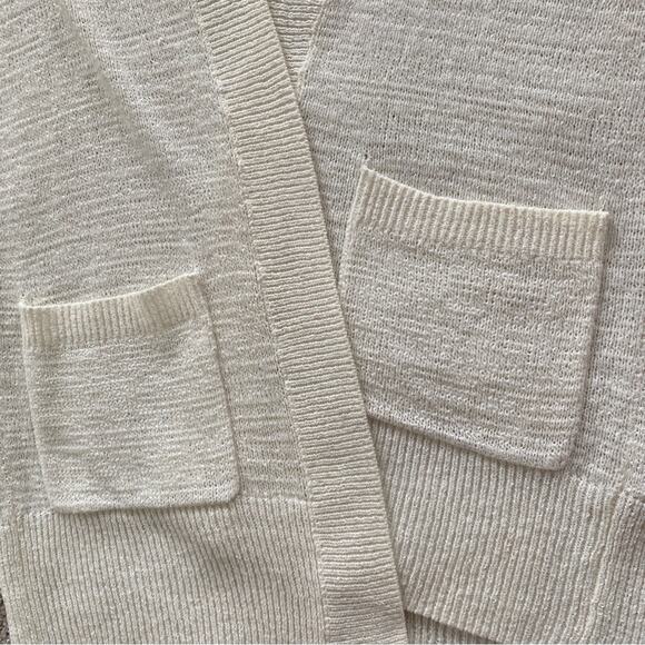 Theory Cream White Easy Open Cardi Sash Cardigan Sweater Square Pocket Large - Picture 5 of 7